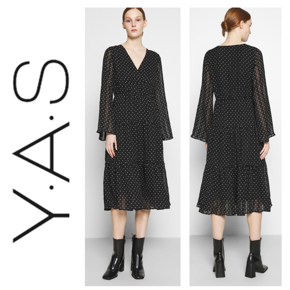 Y.A.S Tall Black Dark Academia Yasdorthe LS Midi Tiered Polkadot Print Dress 12